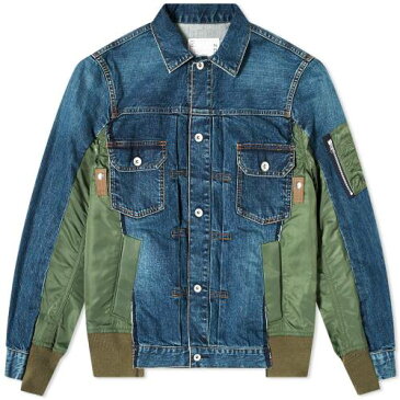 SACAI デニム 青 ブルー 【 BLUE SACAI DENIM X MA1 JACKET 】 メンズファッション コート ジャケット