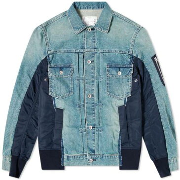 SACAI デニム 青 ブルー 【 BLUE SACAI DENIM X MA1 JACKET LIGHT 】 メンズファッション コート ジャケット