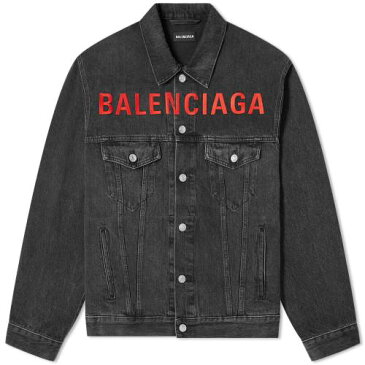 BALENCIAGA ロゴ デニム 黒 ブラック 赤 レッド & 【 BLACK RED BALENCIAGA EMBROIDERED FRONT LOGO DENIM JACKET 】 メンズファッション コート ジャケット