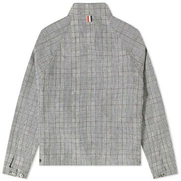 THOM BROWNE 黒 ブラック 白 ホワイト & 【 BLACK WHITE THOM BROWNE CRISP CHECK LINEN HARRINGTON JACKET 】 メンズファッション コート ジャケット