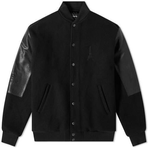 BALENCIAGA 黒 ブラック 【 BLACK BALENCIAGA PINCHED VARSITY JACKET 】 メンズファッション コート ジャケット