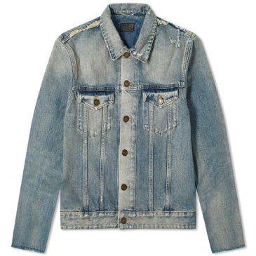 SAINT LAURENT デニム 青 ブルー 【 BLUE SAINT LAURENT DISTRESSED DENIM JACKET MEDIUM 】 メンズファッション コート ジャケット