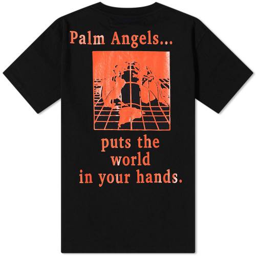 PALM ANGELS エンジェルス Tシャツ 黒 ブラック 赤 レッド & 【 ANGELS BLACK RED PALM WORLD IN HANDS TEE 】 メンズファッション トップス Tシャツ カットソー