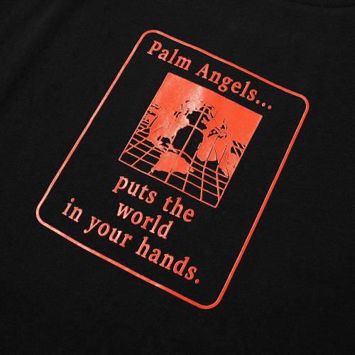 PALM ANGELS エンジェルス Tシャツ 黒 ブラック 赤 レッド & 【 ANGELS BLACK RED PALM WORLD IN HANDS TEE 】 メンズファッション トップス Tシャツ カットソー