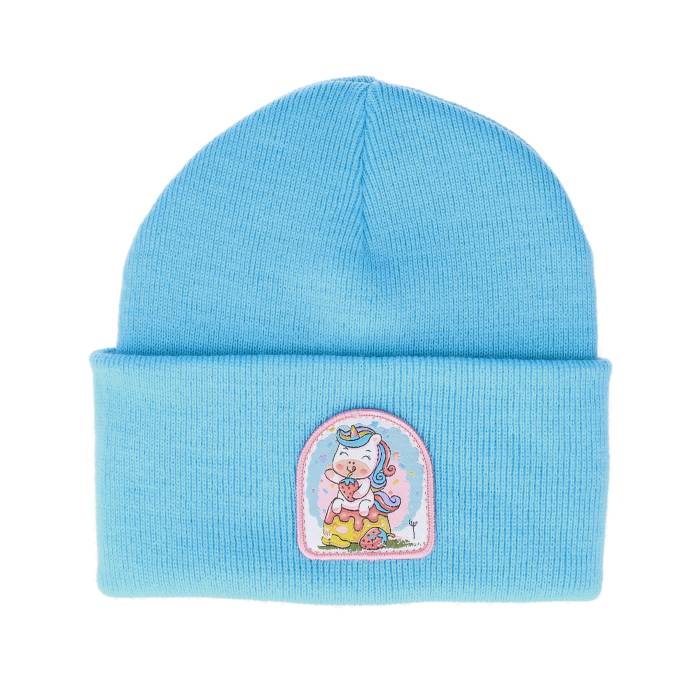 Unicorns 【 Strawberry Unicorn Patch Sky Blue Beanie Kids Blue 】 スカイ 青色 ブルー キャップ 帽子 キッズ ベビー マタニティ キッズファッション 帽子 ニット帽 ジュニア キッズ 青色 ブルー