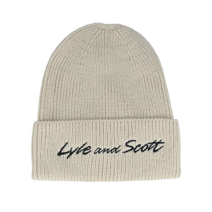 【★スーパーSALE★3/11深夜2時迄】ライルアンドスコット Lyle & Scott 【 Script Embroidery Baseball Beanie Viaduct Cuff Men Beige 】 スクリプト ベースボール キャップ 帽子 バッグ 小物 ブランド雑貨 帽子 メンズ帽子 ニット帽 メンズ ベージ