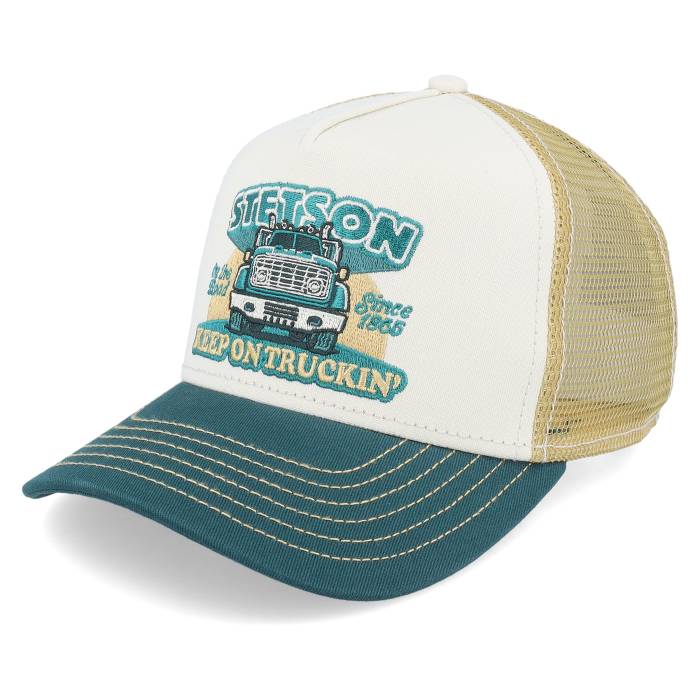���ƥåȥ��� Stetson �� Kids Keep On Trucking Green/Sand Trucker Kids White �� �ȥ�å��� ���å� �٥ӡ� �ޥ��˥ƥ� ���å��ե��å���� ˹�� ����å� ����˥� ���å� �� �ۥ磻��