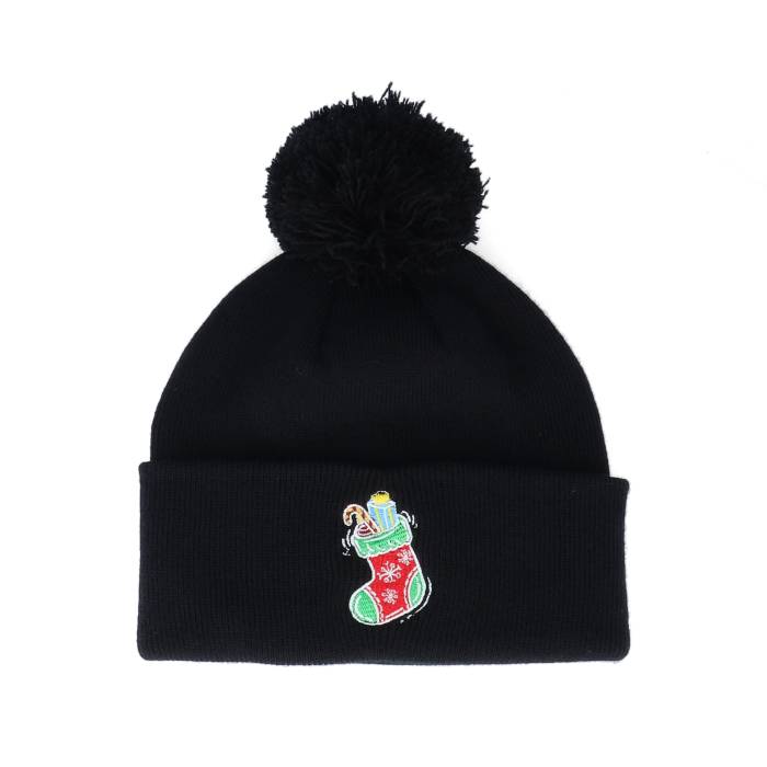 Ho-Ho-Hats 【 Kids Christmas Sock Gift Black Pom Pom Beanie - Iconic Kids Black 】 クリスマス 黒..