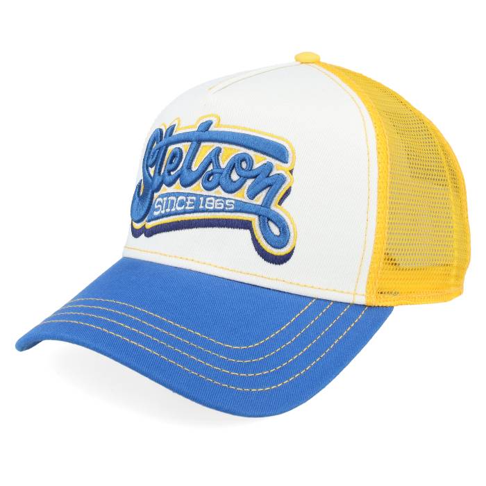 ステットソン Stetson 【 Lettering 29 White/Yellow/Blue A-Frame Trucker Men White 】 トラッカー バッグ 小物 ブランド雑貨 帽子 メンズ帽子 キャップ メンズ 白色 ホワイト
