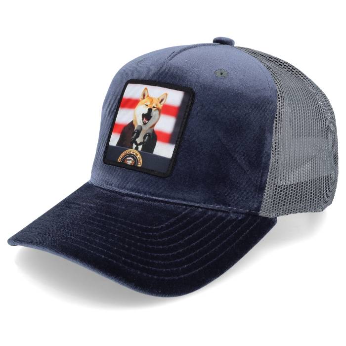 アイコニック Iconic 【 Shiba Inu For President Grey Velvet Trucker Men Blue 】 灰色 グレー トラ..
