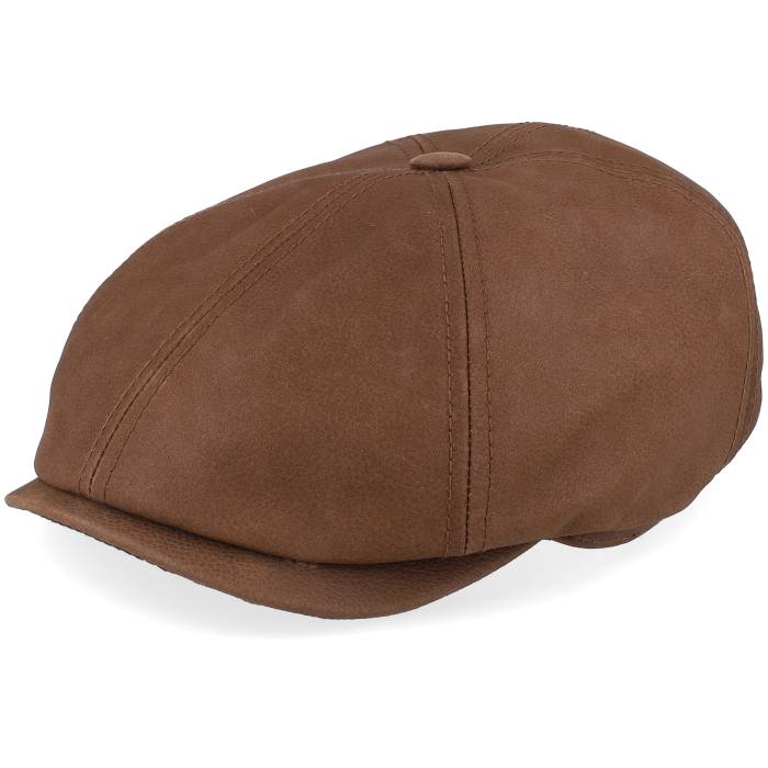 ���ƥåȥ��� Stetson �� 6-Panel Brown Calf Leather Flatcap Men Brown �� �㿧 �֥饦...
