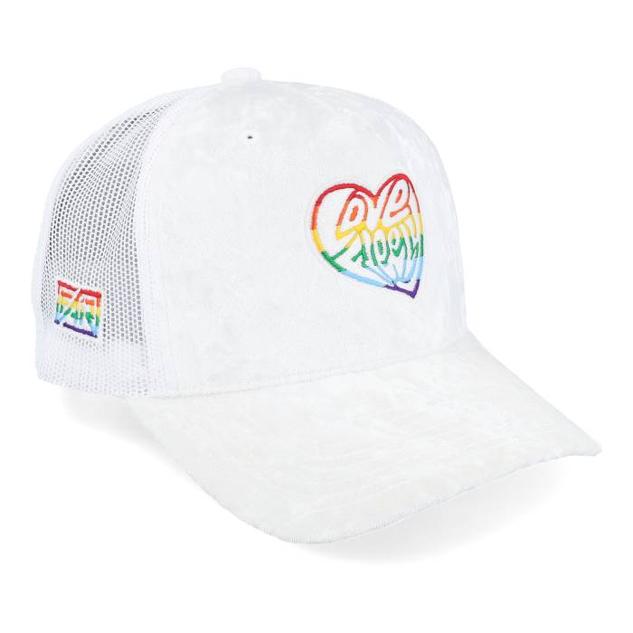 Fair 【 Love Freely Rainbow Logo Velvet White Trucker Men White 】 虹色 レインボー ロゴ 白色 ホワイト トラッカー バッグ 小物 ブランド雑貨 帽子 メンズ帽子 キャップ メンズ 白色 ホワイト