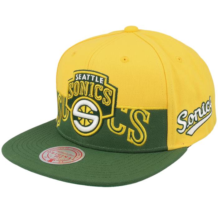 ミッチェル&ネス Mitchell & Ness 【 Seattle Supersonics Half & Half Yellow/Green Snapback Men Yellow 】 シアトル ハーフ Snapback スナップバック バッグ バッグ 小物 ブランド雑貨 帽子 メンズ帽子 キャップ メン
