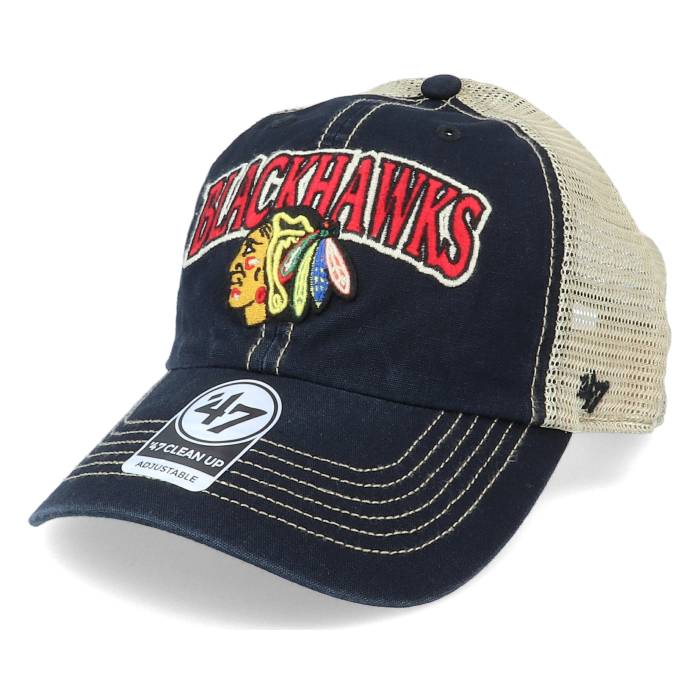 【★スーパーSALE★3/11深夜2時迄】フォーティーセブンブランド 47 Brand 【 Chicago Blackhawks Tuscaloosa Clean Up Dad Cap Vintage Black/Beige Trucker Men Black 】 シカゴ ブラックホークス キャップ 帽子 vintage ビンテージ・ヴィンテージ トラッカ
