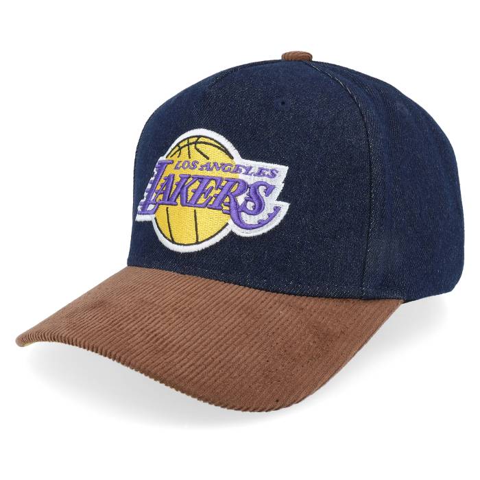【★スーパーSALE★3/11深夜2時迄】ミッチェル&ネス Mitchell & Ness 【 Los Angeles Lakers D-Stressed Pro Dark Navy/Brown Corduroy A-Frame Adjustable Men Blue 】 Lakers レイカーズ プロ コーデュロイ バッグ 小物 ブランド雑貨 帽子 メンズ帽子 キャップ