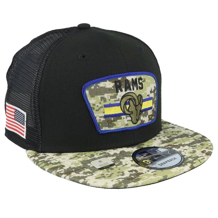 【★スーパーSALE★3/11深夜2時迄】ニューエラ New Era 【 Los Angeles Rams Nfl21 Salute To Service 9Fifty Black/Camo Trucker Men Black 】 ラムズ トラッカー バッグ 小物 ブランド雑貨 帽子 メンズ帽子 キャップ メンズ 黒色 ブラック