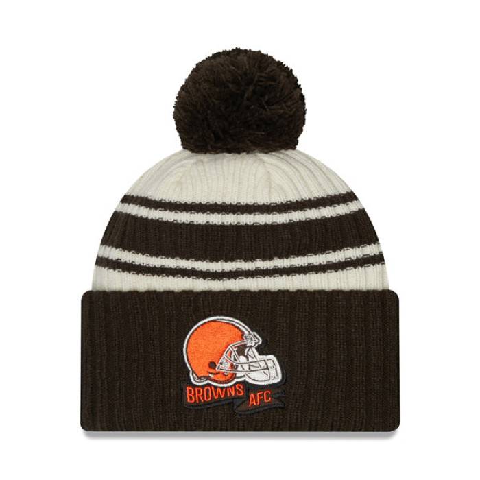 ニューエラ New Era 【 Cleveland Browns 2022 Sideline Sport Cuffed Pom Knit Hat Men 】 クリーブランド ブラウンズ サイドライン ニット バッグ 小物 ブランド雑貨 帽子 メンズ帽子 ニット帽 メンズ