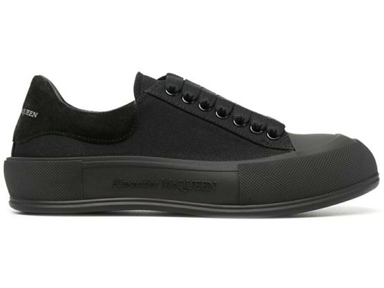 アレキサンダーマックイーン スケート 黒色 ブラック スニーカー メンズ 【 ALEXANDER MCQUEEN ALEXANDER MCQUEEN DECK SKATE PLIMSOLL LACE-UP TRIPLE BLACK / BLACK BLACK BLACK 】