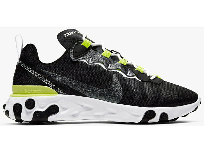 ナイキ NIKE リアクト エレメント 黒色 ブラック レディース スニーカー 【 REACT ELEMENT 55 BLACK LEMON VENOM WOMENS VENOMWHITE 】