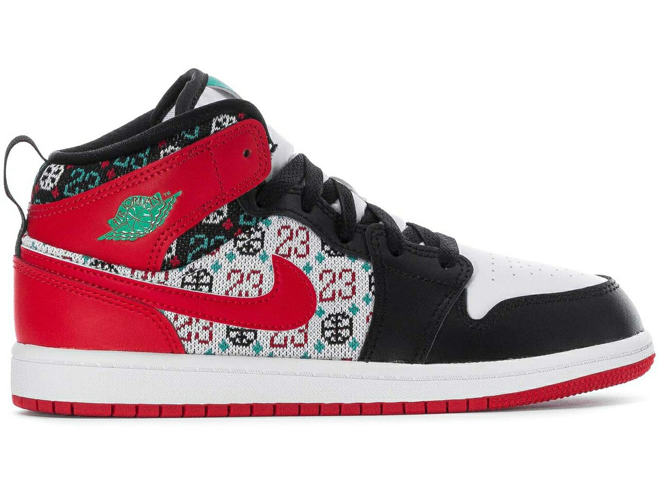 ナイキ ジョーダン ミッド クリスマス トレーナー 白色 ホワイト 赤 レッド 黒色 ブラック ローマ 【 JORDAN 1 MID SE UGLY CHRISTMAS SWEATER (PS) / WHITE UNIVERSITY RED BLACK ROMA 】 キッズ ベビー マタニティ