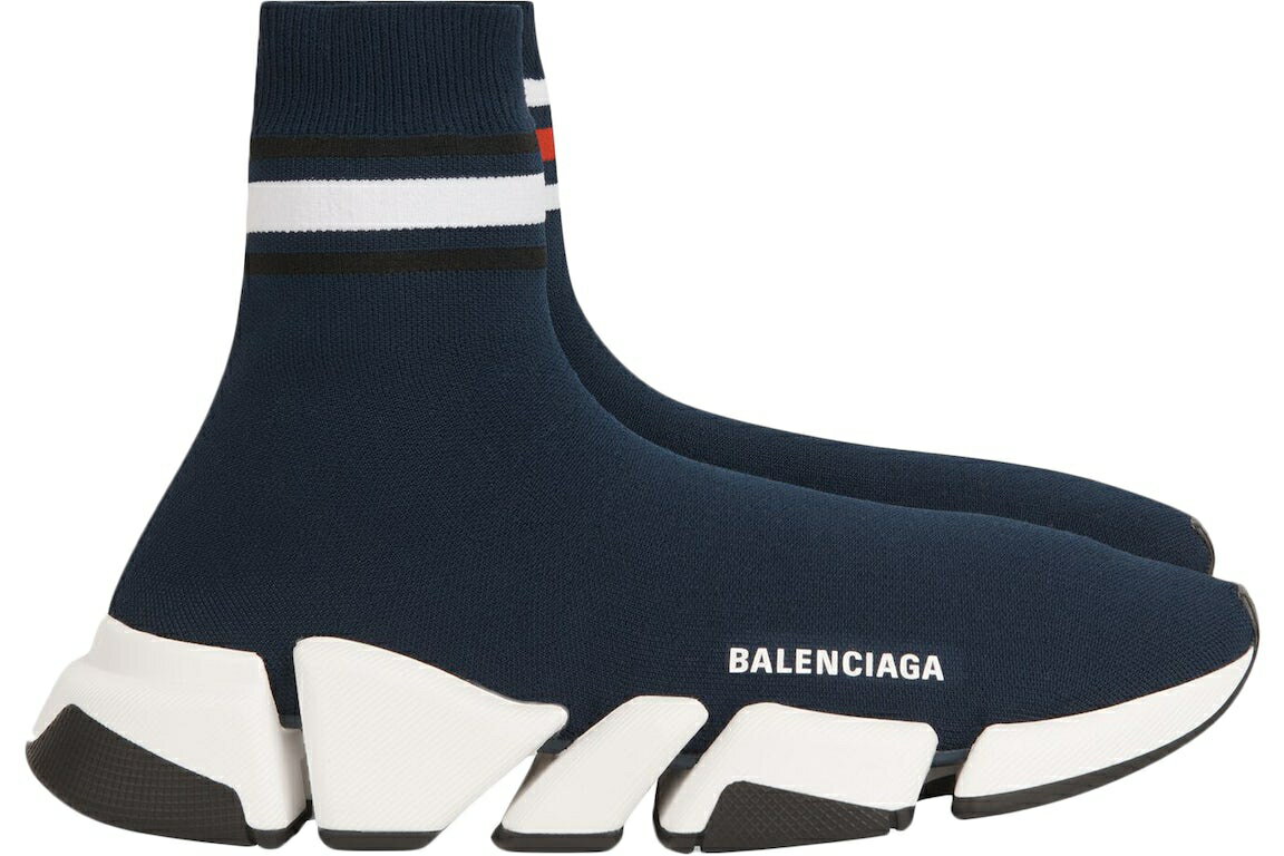 バレンシアガ スピード 青色 ブルー ストライプ 紺色 ネイビー 白色 ホワイト 赤 レッド 2.0 スニーカー メンズ 【 BALENCIAGA SPEED BLUE STRIPE / NAVY WHITE RED 】