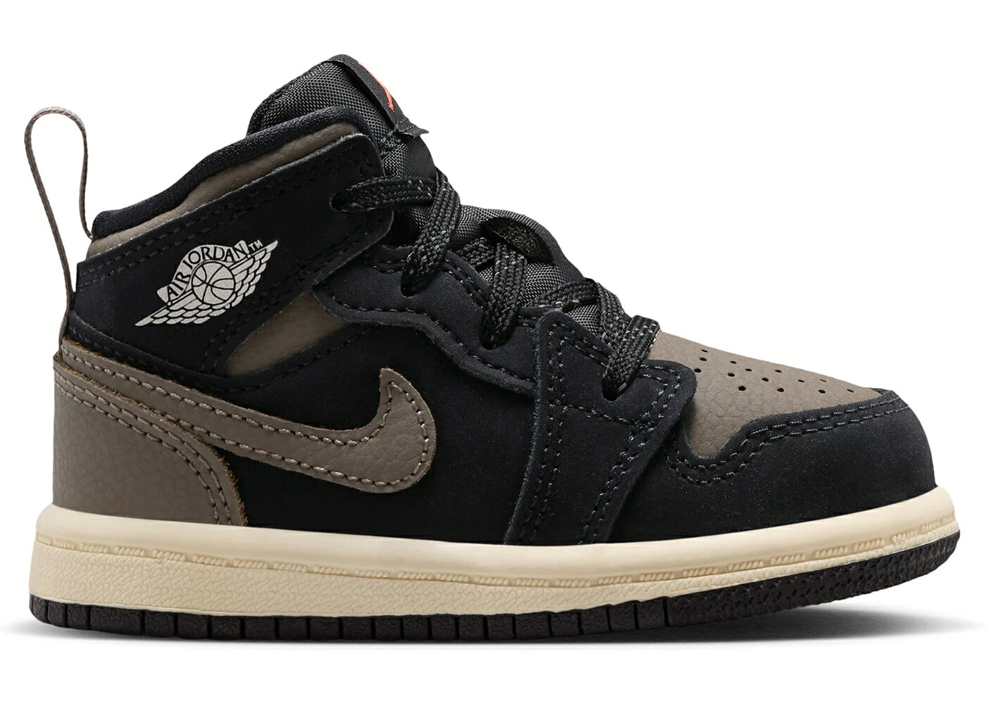 ナイキ ジョーダン ミッド オリーブ 灰色 グレー 黒色 ブラック ワイルド ジュニア キッズ JORDAN 1 MID SE OLIVE GREY (TD) / BLACK LIGHT WILD MANGO MUSLIN