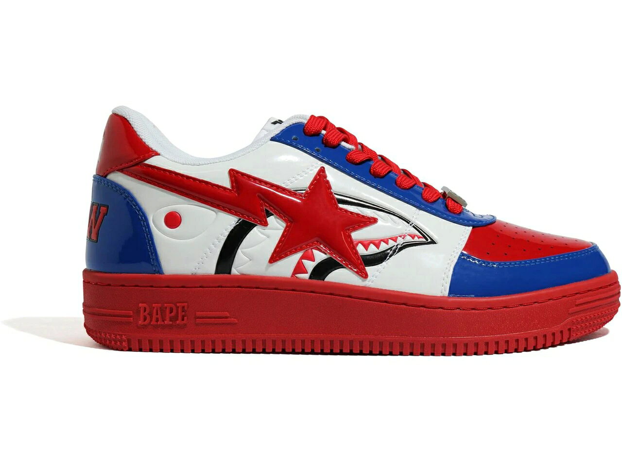 ベイプ シャーク 白色 ホワイト 赤 レッド 青色 ブルー スニーカー メンズ 【 BAPE A BATHING APE STA LOW LONDON STORE SHARK / WHITE RED BLUE 】