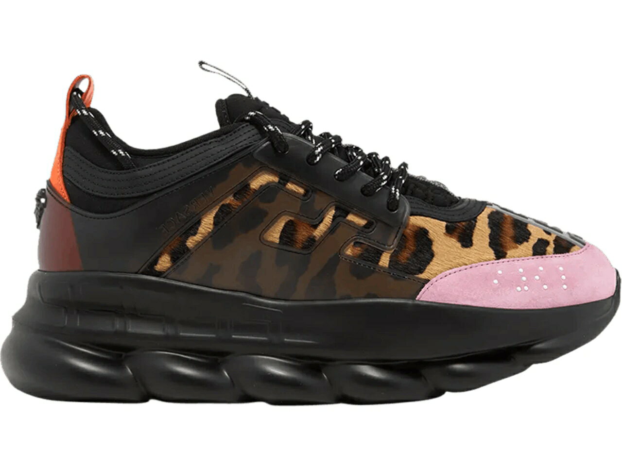 ヴェルサーチェ VERSACE ポニー スニーカー 【 CHAIN REACTION PONY HAIR LEOPARD BLACK BROWN PINK 】