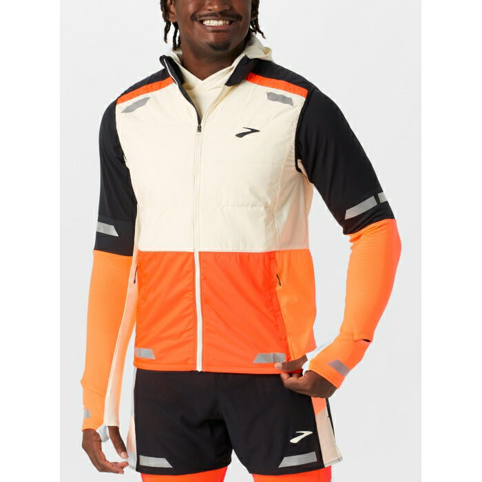 ֥å Brooks  Men's Run Visible Insulated Vest 2.0 Men Ecru/Fluoro Fl...