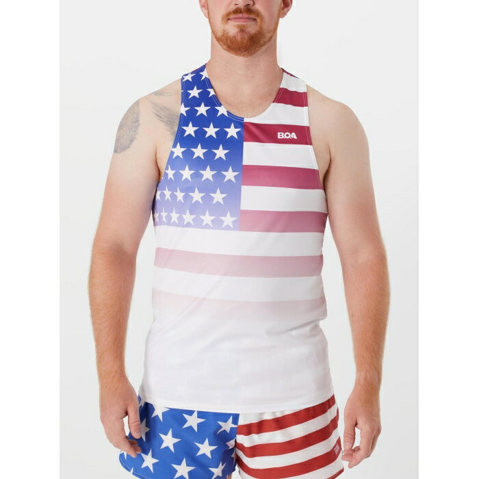 Boa 【 Men's Printed Singlet Usa Flag Men Us Flag 】 メンズ Singlet シングレット スポーツ アウトドア ランニング マラソン ウェア メンズウェア メンズ