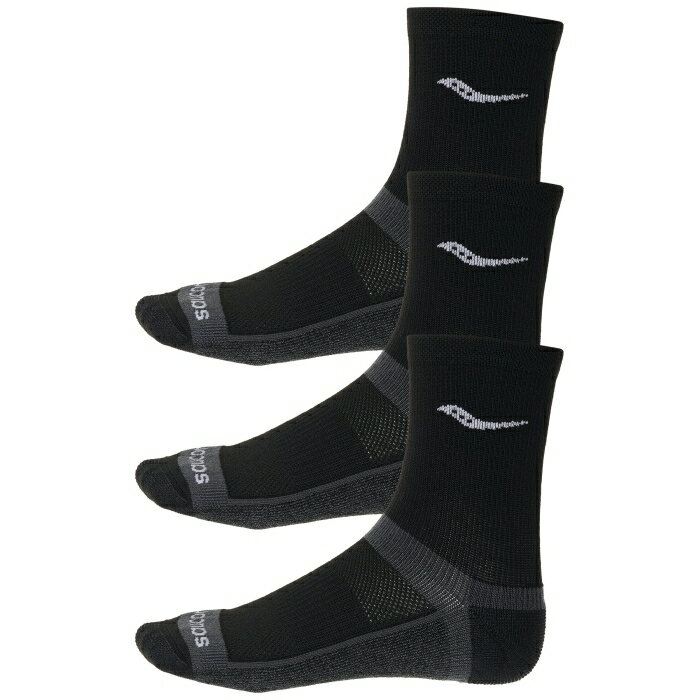 åˡ Saucony  Inferno Cushion Mid-Crew Socks 3-Pack Black Unisex Bla...