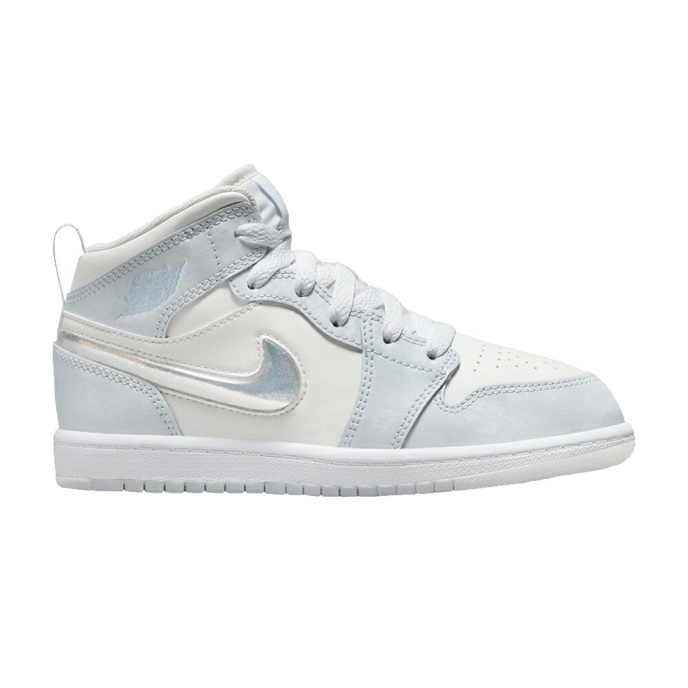 Sneakers - ナイキ ミッド 青色 ブルー 白色 ホワイト エアジョーダン 'GLITTER SWOOSH' ジュニア キッズ AIR JORDAN AIR JORDAN 1 MID SE PS / BLUE TINT SUMMIT WHITE WHITE ICE ベビー マタニティ スニーカー