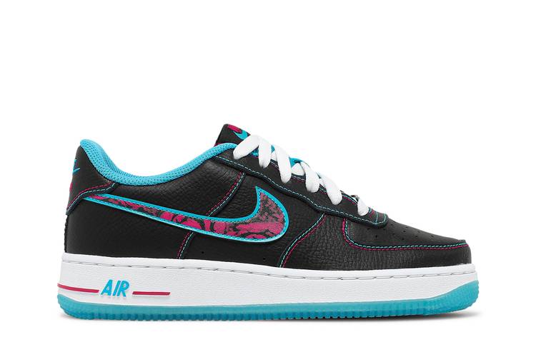 ナイキ 黒色 ブラック 青色 ブルー 白色 ホワイト エアフォース 'MIAMI NIGHTS' ジュニア キッズ 【 NIKE 1 LV8 GS BLACK LIGHT BLUE FURY WHITE FIREBERRY 】