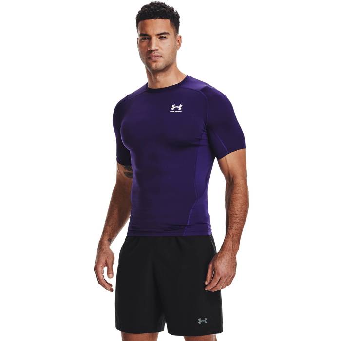 アンダーアーマー Under Armour 【 Heatgear Armour Compression S/S Football T-Shirt Men's Purple/White 】 コンプレッション 半袖 Tシャツ フットボール Tシャツ メンズ Purple 紫・パープル 白色 ホワイト