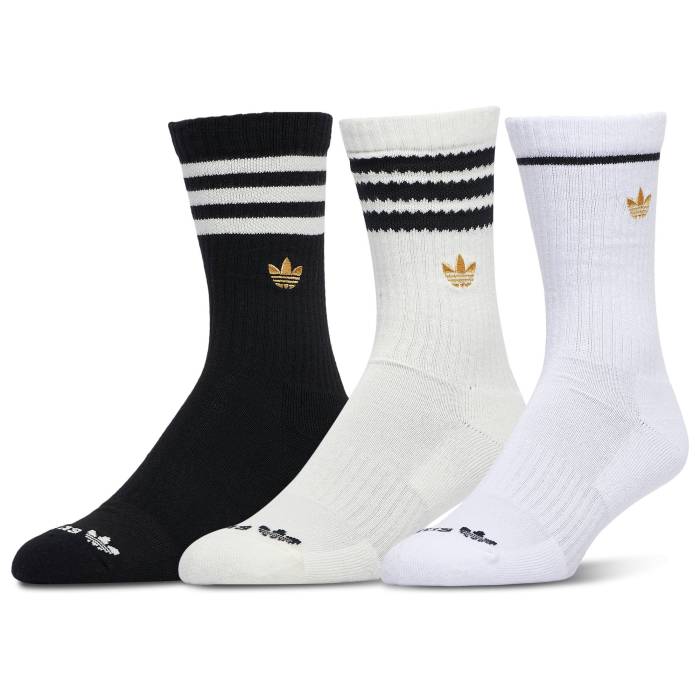 アディダス Adidas Originals 【 3 Stripe Crew Socks Adult Black/Off White/Gold Metallic 】 Stripe..