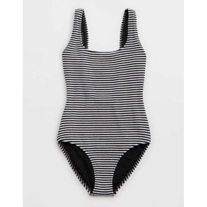 American Eagle Aerie 【 Aerie Crinkle Stripe Wide Strap Scoop One Piece Swimsuit Women 】 Stripe ストライプ ストラップ 水着 レディースファッション 水着 レディース