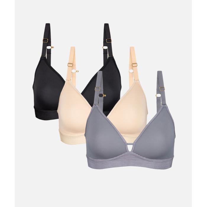 Wearlively 【 The Spacer Bra Trio: Jet Black/Toasted Almond/Smoke Women 】 インナー 下着 ナイトウェア レディース インナー 下着 ランジェリー ブラジャー レディース