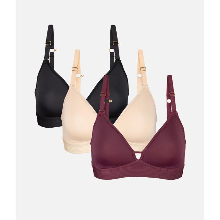 Wearlively 【 The Spacer Bra Trio: Toasted Almond/Jet Black/Plum Women 】 インナー 下着 ナイトウ..