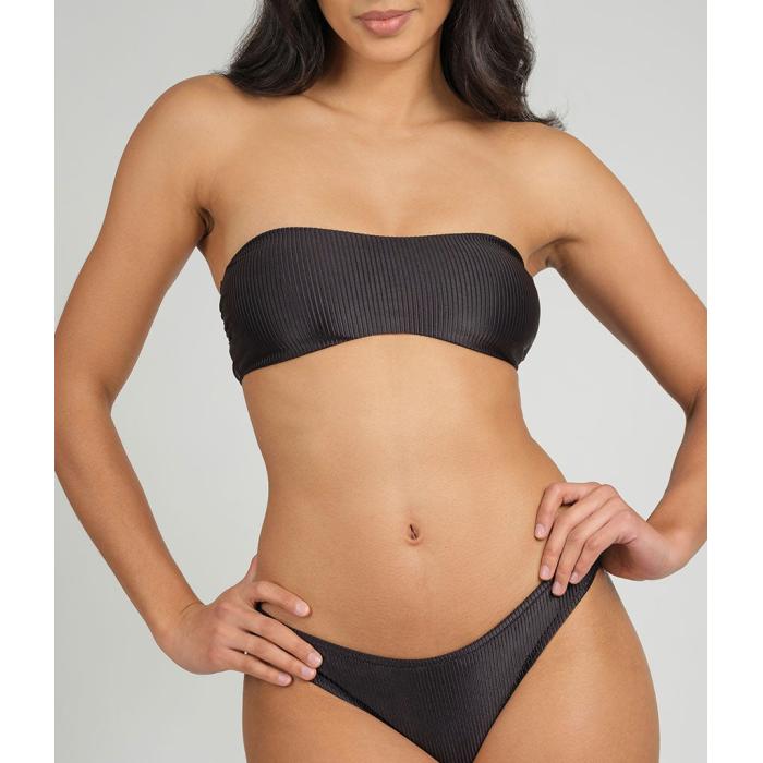 Wearlively 【 The Swim Ribbed Tie-Front Bandeau: Jet Black Women 】 黒色 ブラック レディースファッション 水着 レディース