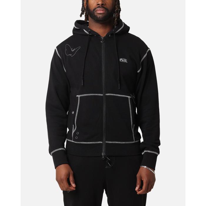 Felt 【 Contrast Stitched Full Zip Hoodie Mens Black 】 フーディー パーカー メンズファッション ..