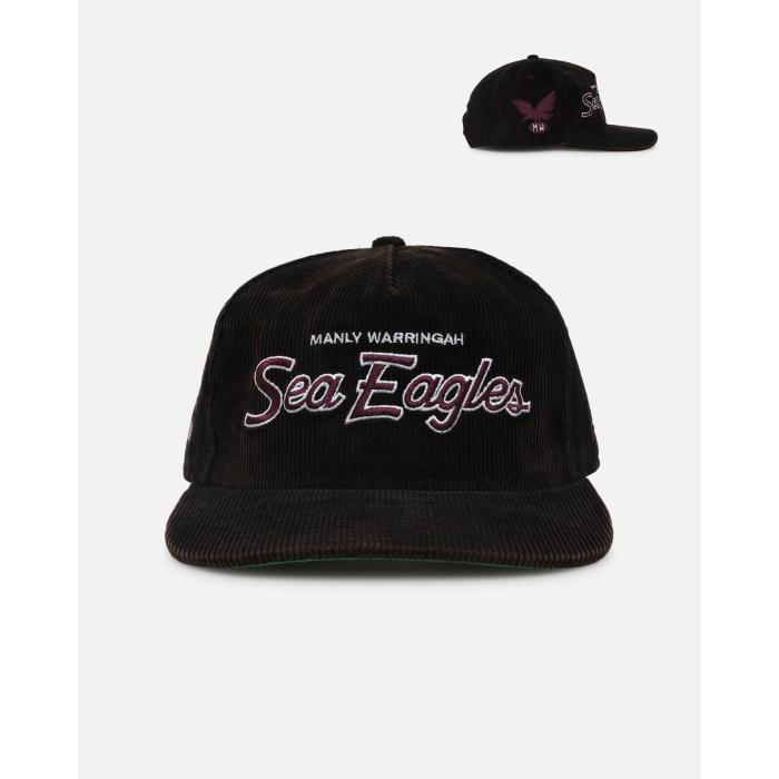 ニューエラ New Era 【 Manly Warringah Sea Eagles 'Nrl Golder Washed Black' Pre-Curved Corduroy Golfer Snapback Mens 】 イーグルス コーデュロイ Snapback スナップバック バッグ バッグ 小物 ブランド雑貨 帽子 メンズ