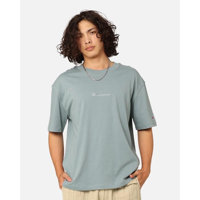 チャンピオン Champion 【 Heritage New Script T-Shirt Mens Sage-Shimmer-Gr 】 スクリプト Tシャツ ..