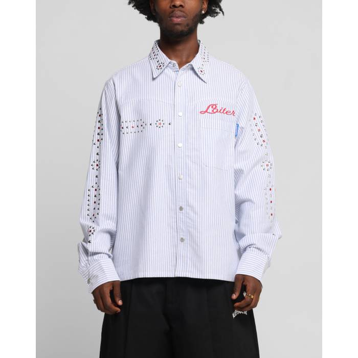 Loiter 【 Western Long Sleeve Button Up Shirt Mens Blue-White 】 ウェスタン Sleeve スリーブ メンズファッション コート ジャケット メンズ