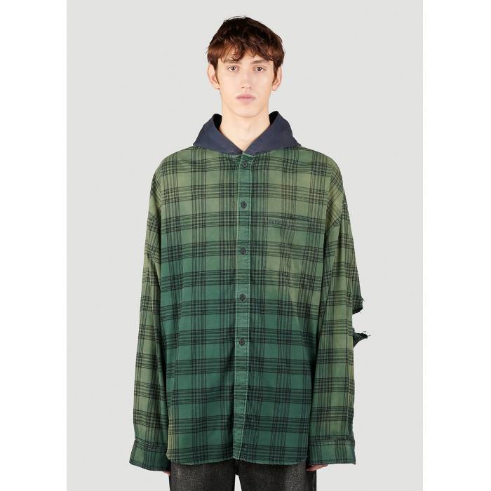 Х󥷥 Balenciaga  Hooded Distressed Flannel Shirt Men  ա 󥺥եå...