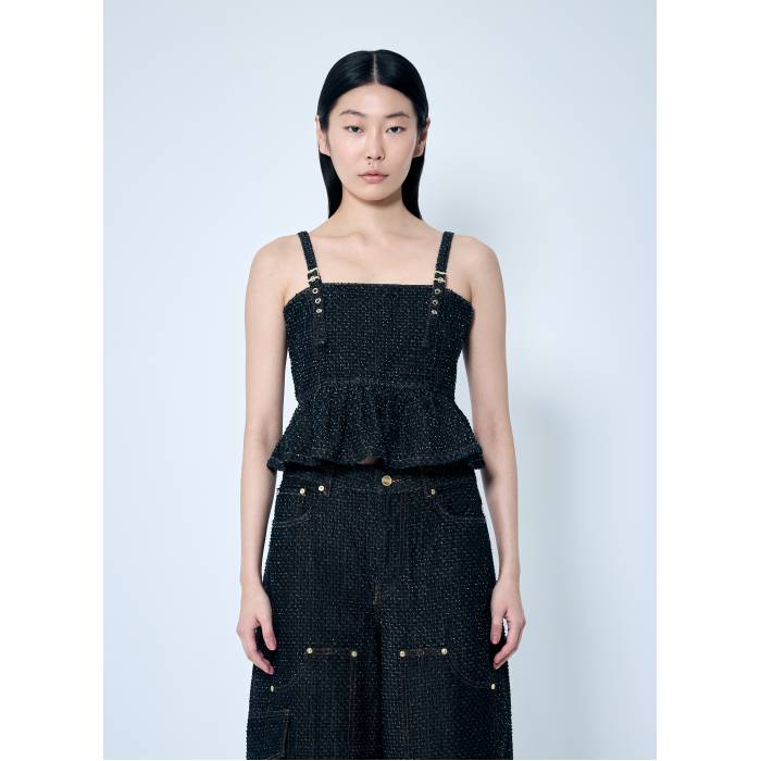 ガニー Ganni 【 Fluffy Denim Strap Top Women Blk 】 デニム ストラップ レディースファッション トップス その他 レディース