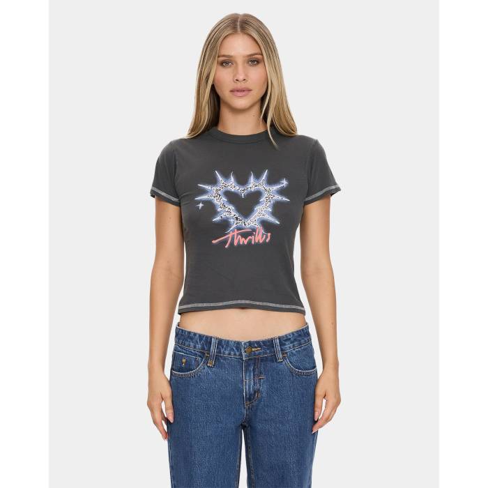 Thrills 【 Womens Burning Hearts T-Shirt Womens Merch Black 】 レディース Tシャツ レディース 黒色 ブラック