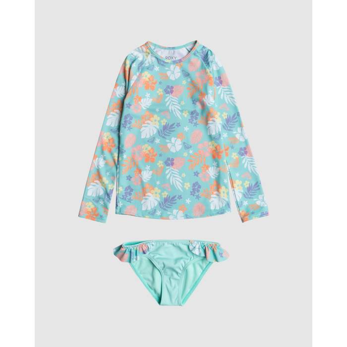 ロキシー Roxy 【 Girls 2-7 Beach Bay Lycra Set Long Sleeve Rash Vest Girls Beach Glass Beach Bay-Be 】 Sleeve スリーブ ベスト キッズ ベビー マタニティ キッズファッション 水着 ジュニア キッズ