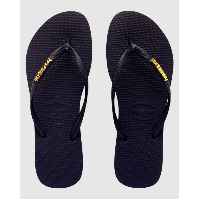 ハワイアナス Havaianas 【 Womens Slim Metal Logo Thongs Womens Preto/Ouro 】 レディース slim スリム メタル ロゴ レディース