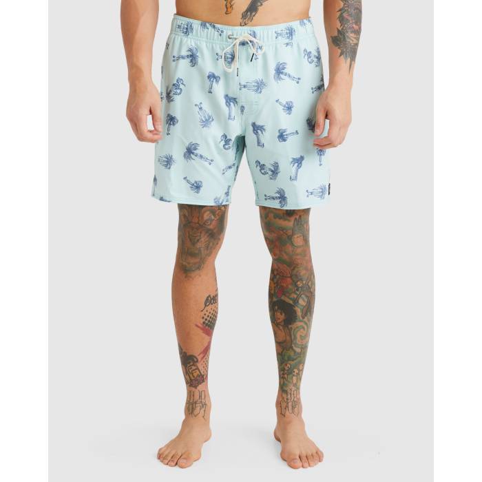 ルーカ Rvca 【 Mens Pommier Palms 17" Elastic Swim Shorts Mens Blue Haze 】 メンズ ショーツ メンズファッション 水着 メンズ 青色 ブルー