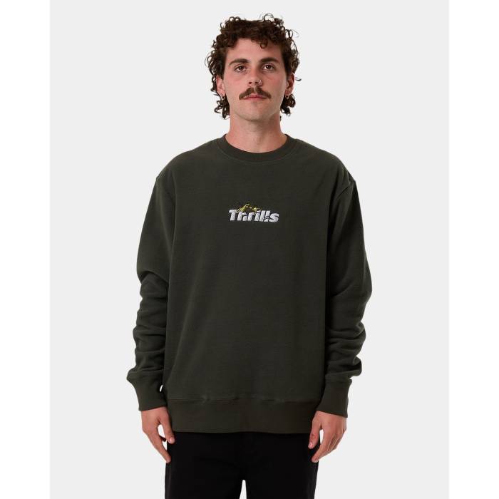 Thrills 【 Mens Solace Of Nature Polar Fleece Crew Neck Mens Oil Green 】 メンズ ポーラー フリース クルー メンズファッション トップス スウェット トレーナー メンズ green 緑・グリーン